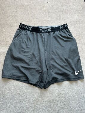 Nike Light Gray Dri-Fit Athletic Shorts with White Swoosh